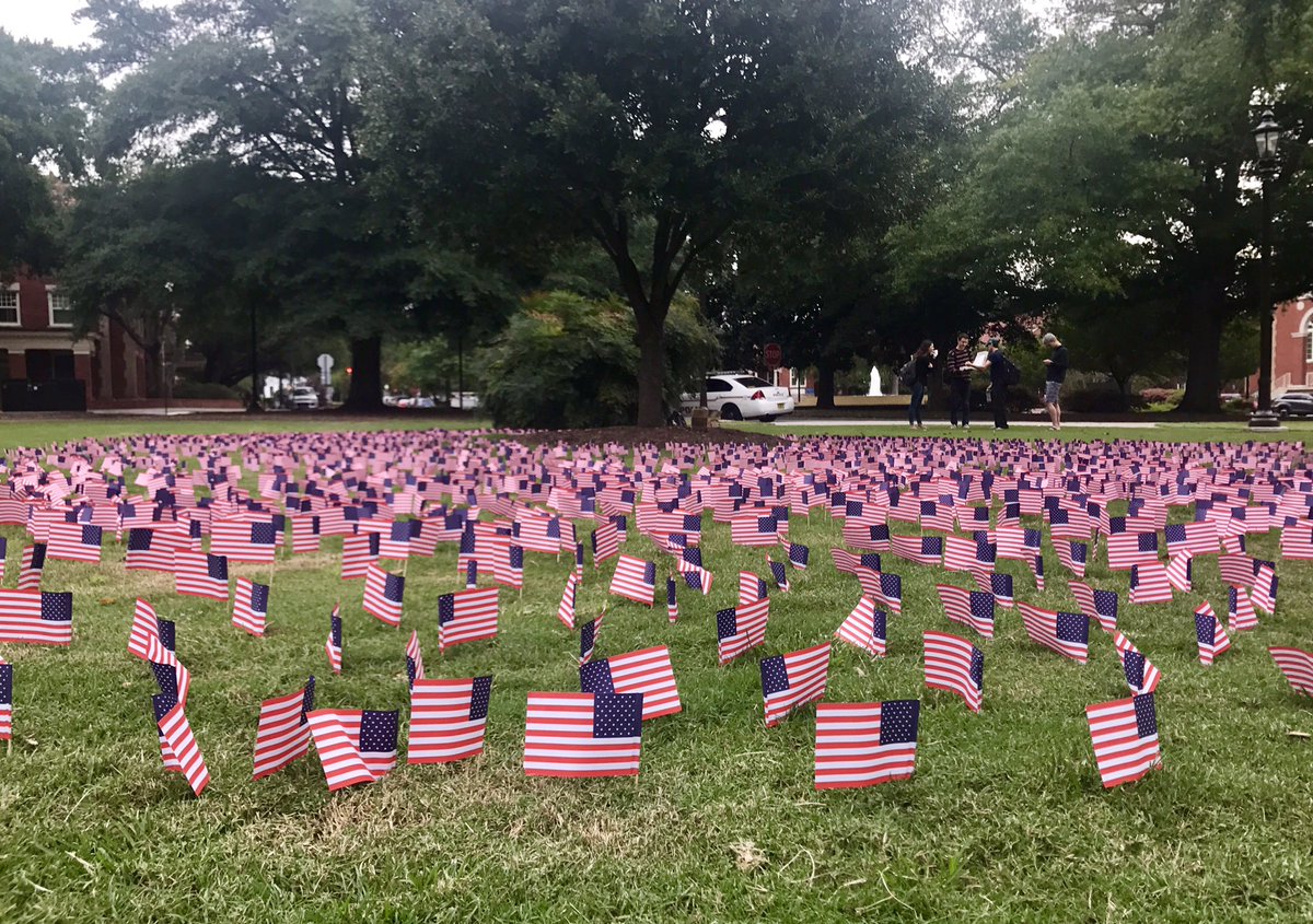 EastCarolina's tweet photo. "Where were you when the world stopped turning?" -Alan Jackson

Today, we pause to remember all the innocent lives lost 16 years ago. 🇺🇸 https://t.co/49M4tLks6r