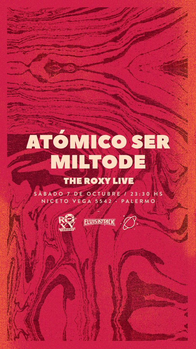 [AGENDA] <a href="/AtomicoSer/">Atómico Ser</a> en The Roxy Live junto a <a href="/Miltodetrio/">Miltode</a> 
7/Octubre, 23.30hs
