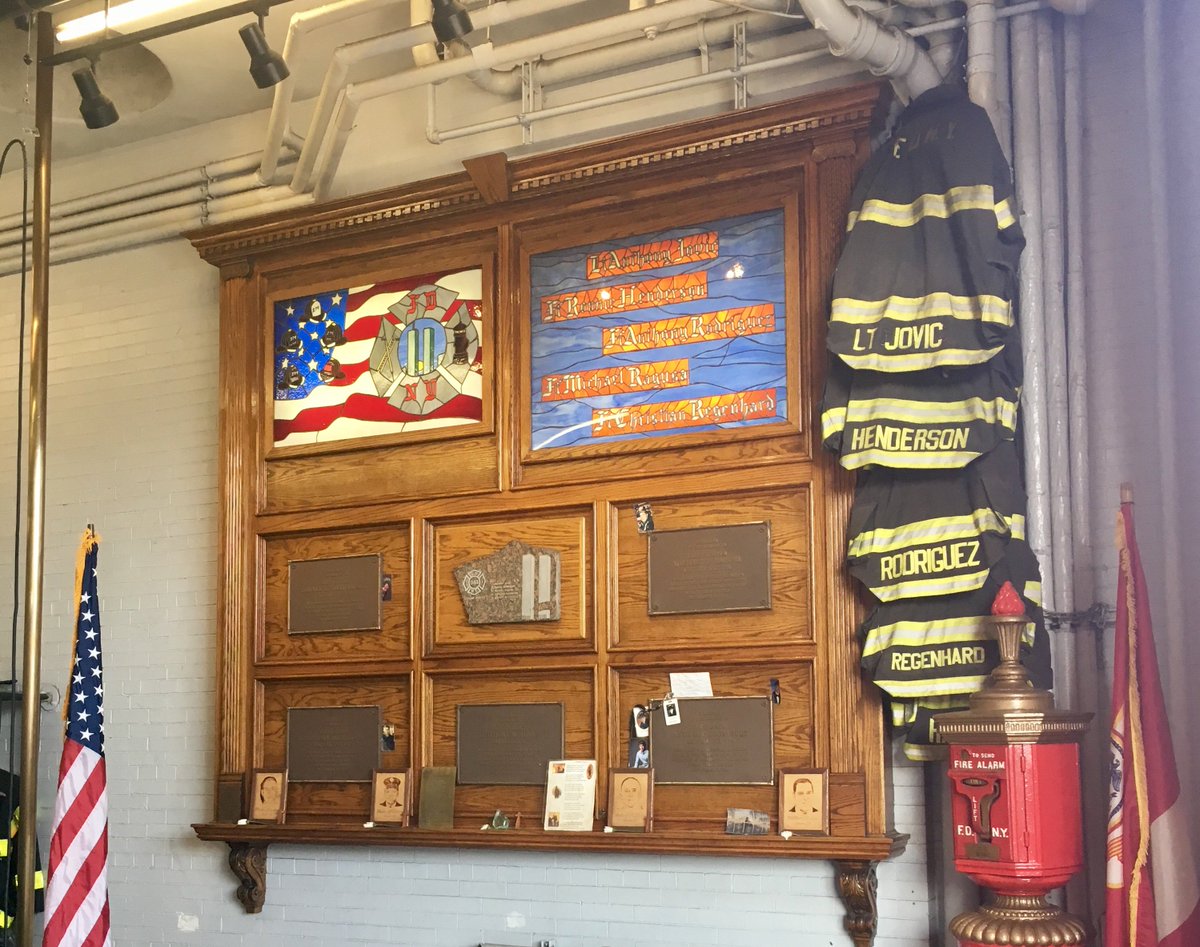 FDNY's tweet photo. Those who made the Supreme Sacrifice 16 yrs ago are remembered at #FDNY #Engine279 and #Ladder131  #NeverForget https://t.co/ThAunwrAZY