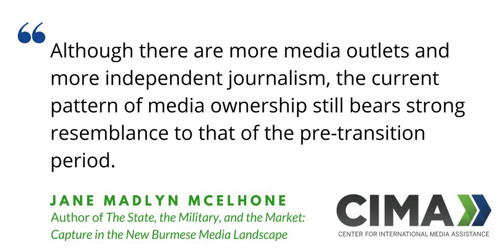 CIMA_Media's tweet image. #Burma has made strides in #pressfreedom, but #mediacapture still a very real threat says @jane_mcelhone. #mediadev cima.ned.org/resource/media…