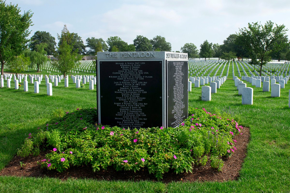 The Pentagon Group Burial Marker is inscribed with 184 names - those who perished on #September11th in the Pentagon and on AA Flight 77.