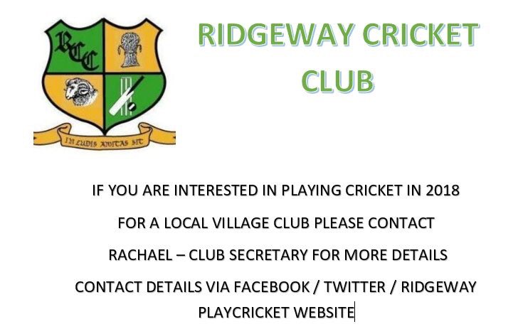 RidgewayCricket's tweet image. New Players Wanted for 2018 Season 🏏
Ages 13 &amp;amp; Over 😀 
Please Contact Me Or @Snitch2 If Interested ✅ 
ridgeway.play-cricket.com 
👍👌