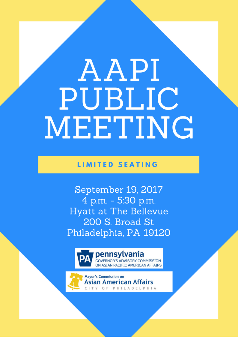 PhillyMCAAA's tweet image. Concerned about city &amp;amp; state policies? Let's hear it!
Mayor's &amp;amp; Governor’s AAPI Public Meeting on Tues 9/19 4-5:30pm at Bellevue downtown.