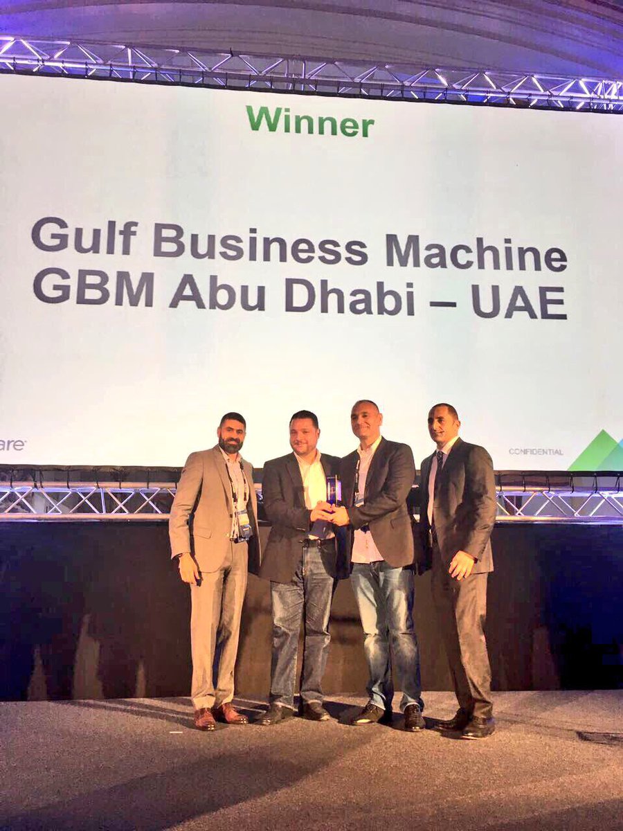 GBMComms's tweet photo. #GBM AbuDhabi is proud to be awarded VMware's MENA partner of the year @VMworld #Barcelona for driving the highest revenue across the region https://t.co/9cec2jkv7b