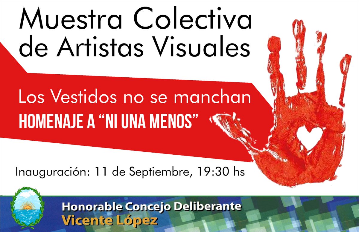 HcdVLopez's tweet photo. "Los Vestidos No Se Manchan"
Muestra Colectiva de Artistas Visuales, un homenaje a "Ni Una Menos"
Visitala hasta el 15/09 en el @HcdVLopez https://t.co/UvvTGFN1cm