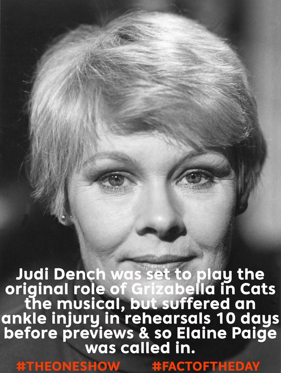 BBCTheOneShow's tweet photo. ๐ฒ #monday #factotheday #theoneshow
We didn't know that about #JudiDench & @CatsMusical ๐ฒ https://t.co/IR2SASYvvG