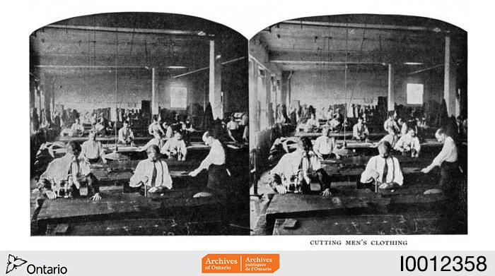 ArchivesOntario's tweet photo. These #stereocards provide a glimpse inside clothing manufacture at Eaton's ca. 1910. https://t.co/Yt3BGuvjJ9