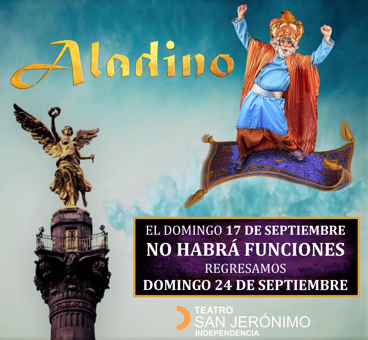Peter_Pan_2020's tweet photo. Este domingo 17 de septiembre NO tendremos funciones pero nos vemos el domingo 24 @TSanJeronimo @VamosAlTeatroDF https://t.co/ytsoGmOtmX
