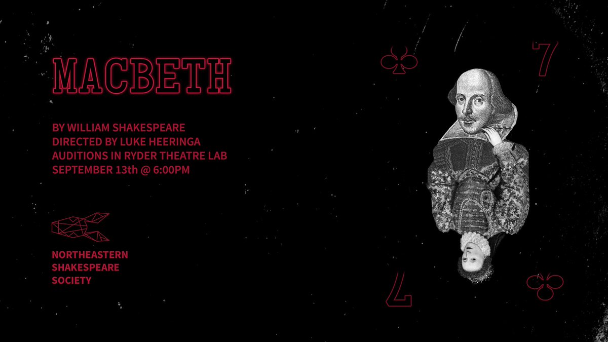ShakespeareNU's tweet photo. YOOO! Calling all Thespians! We got a crazy version of the classic 👑 Macbeth 👑 and we want YOU to be a part of it! https://t.co/4fkDsj9eNq https://t.co/Mwoke177Hc