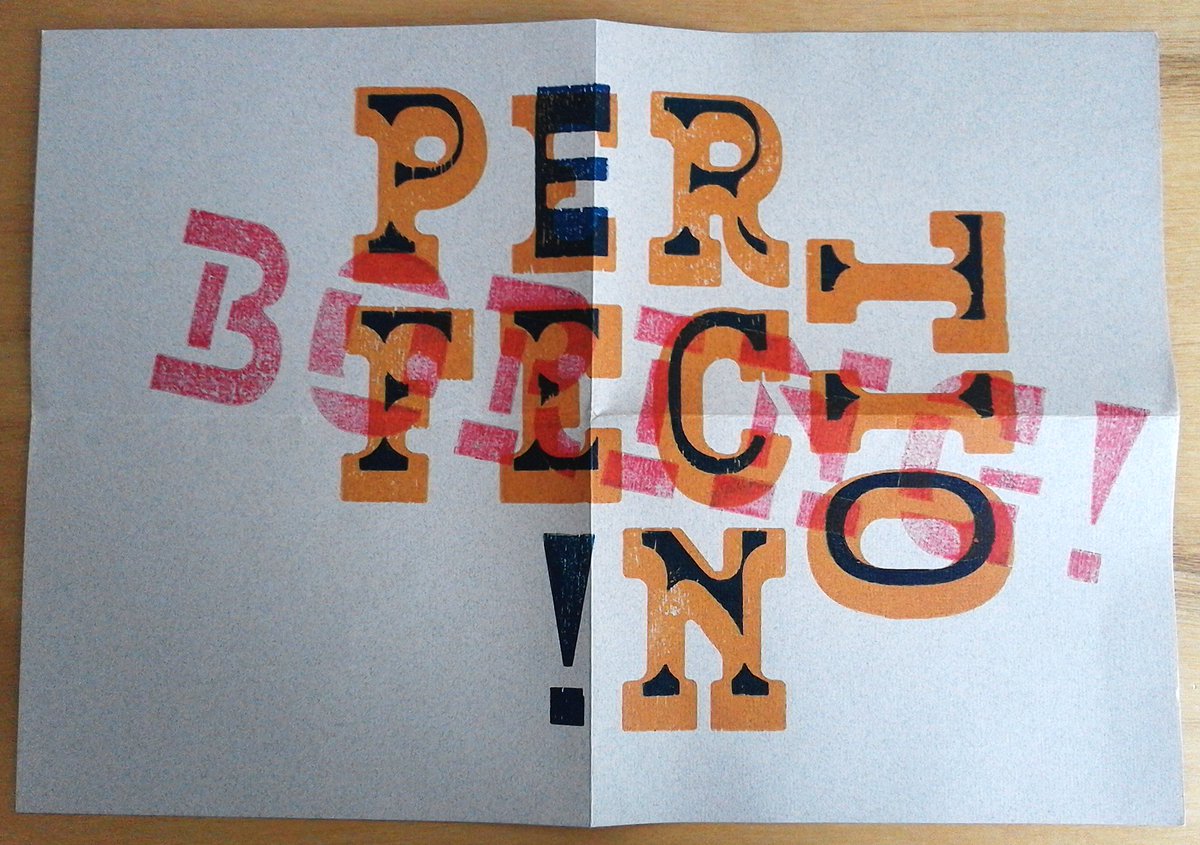 NovoTypo's tweet photo. Perfection is boring! Nice use of #woodtype / #typewood type #bixacolor by students of Appalachian St. Univ. during their Am*dam workshop. https://t.co/6EftBKvLnT