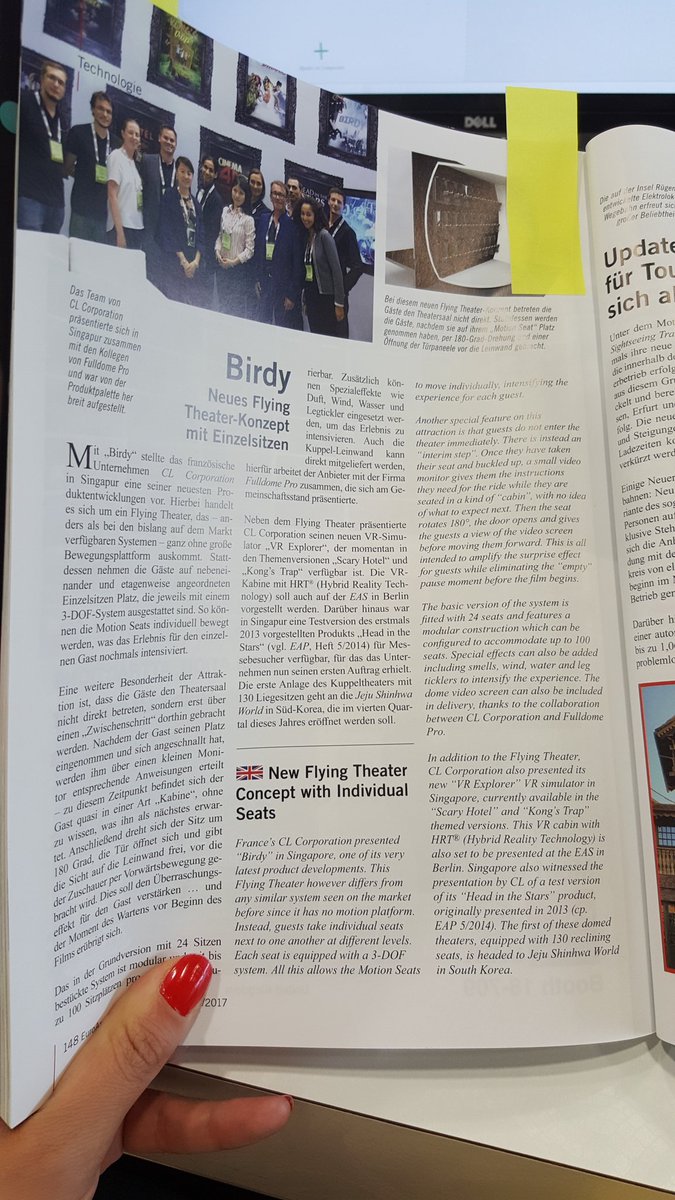 CLCorporation's tweet photo. Our #Birdy in the Euro Attractions Professional Magazine ! See you at @IAAPAHQ #EASBerlin ! #Flyingtheater #newtech #attractions #CLCorp https://t.co/NCi2W8sVXG