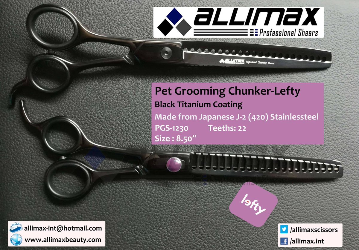 AllimaxScissors's tweet photo. Introducing very first time 8.5" lefty Chunker....#lefty #grooming #doggrooming #pet grooming #chunker #allimax #allimaxgrooming #shear https://t.co/Z422zacQbJ