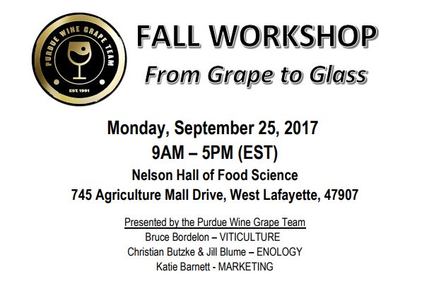 <a href="/PurdueWineGrape/">PurdueWineGrapeTeam</a> Fall Workshop is for novice &amp; seasoned wine growers/makers! Registration form &amp; more info: bit.ly/2jg8ENC