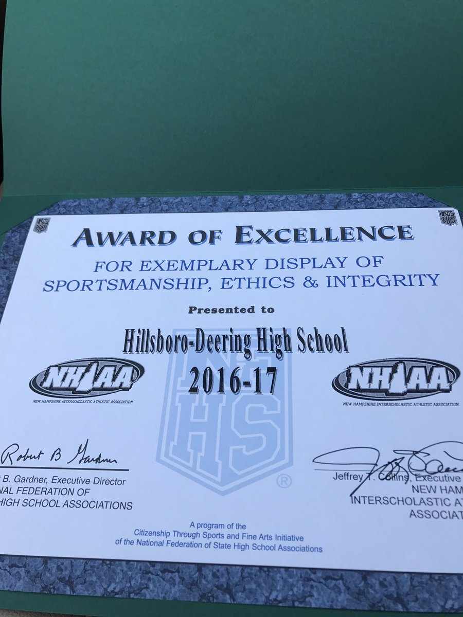 JimORourkeHDHS's tweet image. National Sportsmanship Award from the NHIAA. Second year in a row, great job Hillcat Student-Athletes #hdhspride