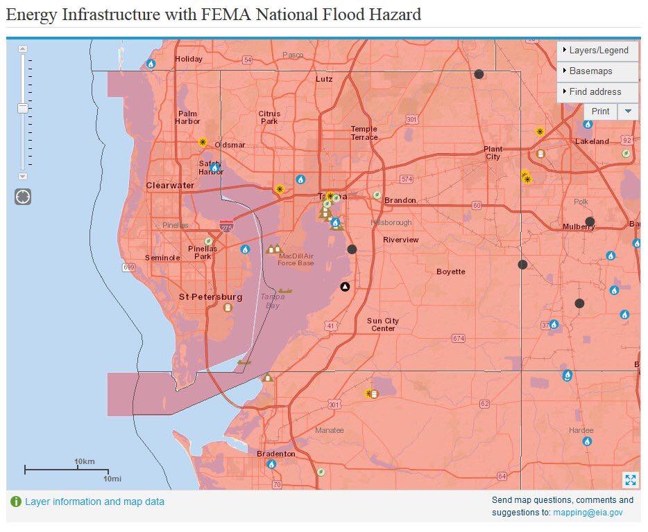 ENERGY's tweet image. Is energy infrastructure near you vulnerable to flooding? Find out with this interactive map from @EIAGov ➡ eia.gov/special/floodh… #Irma