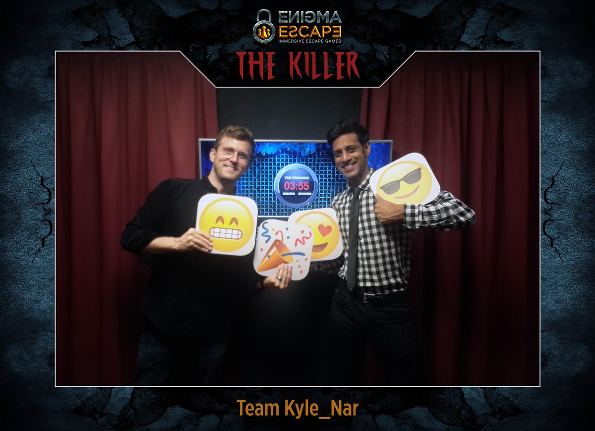 enigmaescape's tweet photo. Team Kyle_Nar #TheKiller #BirthdayTreat #DoubleTouble #GreatScream #WeEscaped #DrinkTime https://t.co/SjL72GrISp