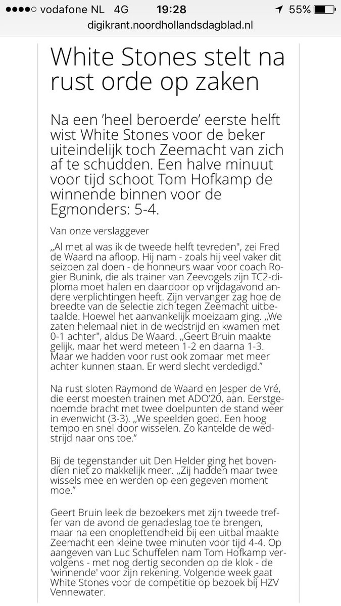 White Stones door naar de 8e finales Landelijke Beker! Door een overwinning met 5-4 op het altijd lastige Zeemacht