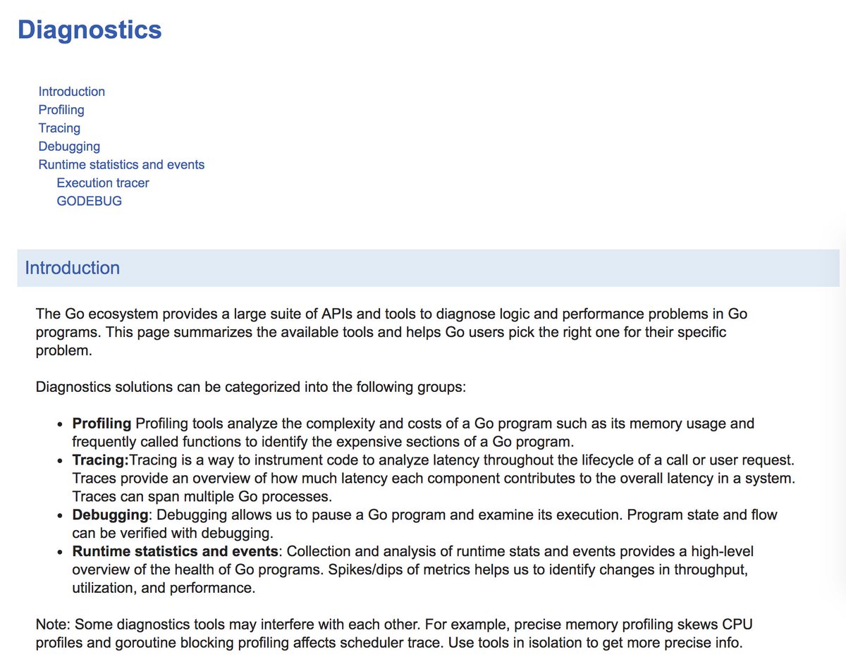 rakyll's tweet image. We started a diagnostics guide at tip.golang.org/doc/diagnostic…. It is a great starting point for everyone. #golang