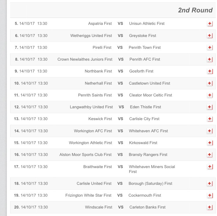 Here's how the Second Round of the Cumberland Cup will shape up: