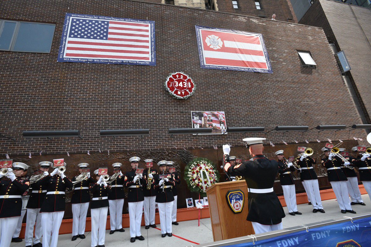 FDNY's tweet image. .@MarineBand honors those lost on 9/11 at #FDNY #Engine10 #Ladder10  #NeverForget