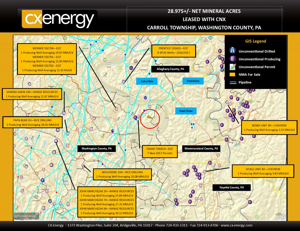 CXEnergy (@cxenergy) on Twitter photo For Sale 28.975+/- net mineral acres Carroll Twp, Washington Co. PA. Must see #eqt #RiceEnergy #Chevron #Range_Resources production <a href="/krlv1/">Richard Vickroy</a> For Sale 28.975+/- net mineral acres Carroll Twp, Washington Co. PA. Must see #eqt #RiceEnergy #Chevron #Range_Resources production <a href="/krlv1/">Richard Vickroy</a>