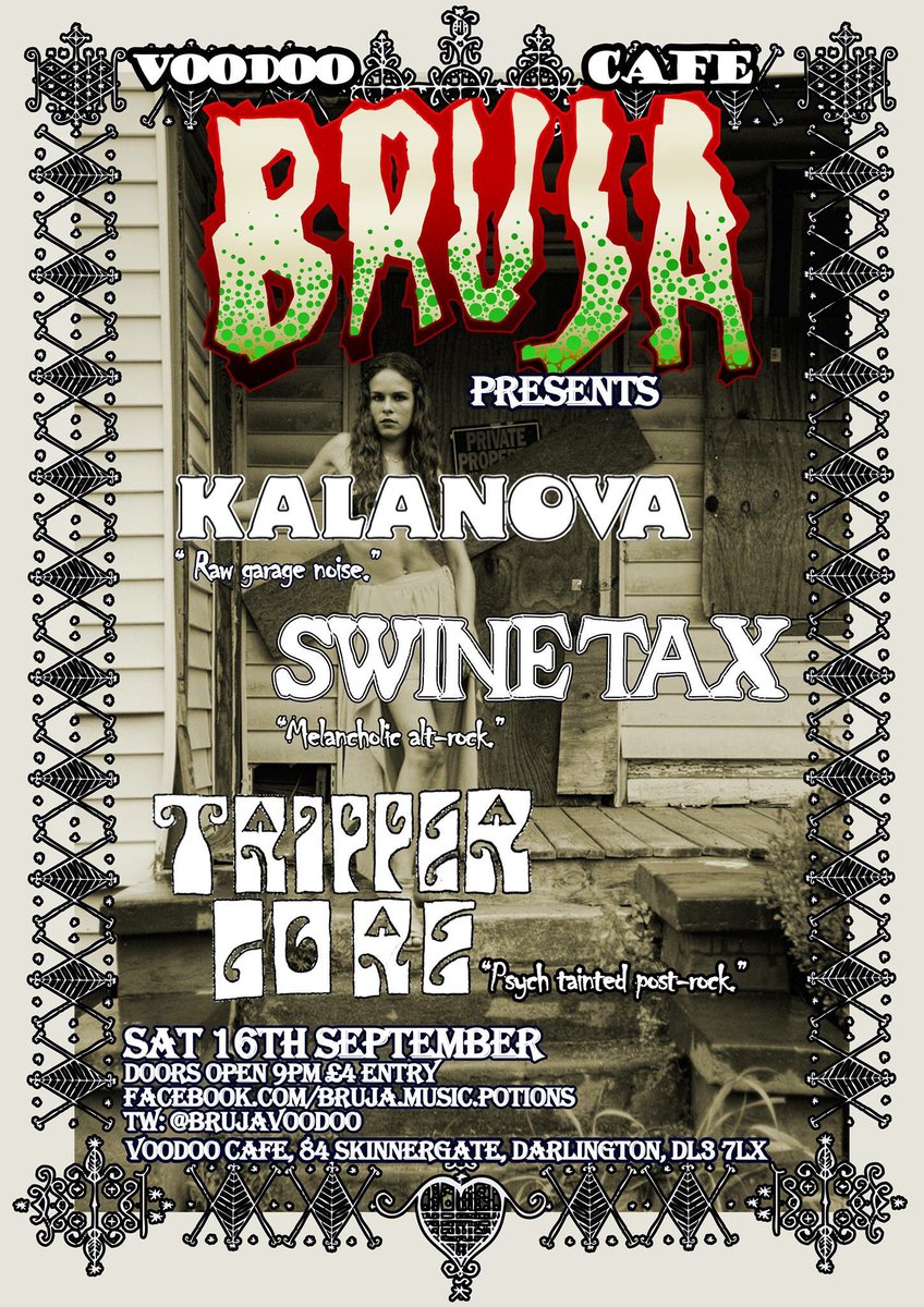 This Saturday at <a href="/voodoocafeuk/">Vesuvio Wines and Angels Cut</a>... Kalanova, <a href="/SwineTax/">SWINE TAX</a> &amp; <a href="/Boo_TripperGore/">Tripper Gore</a>. Doors 9pm. £4 OTD.