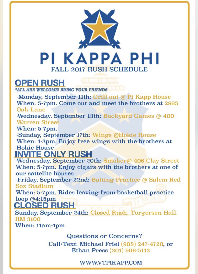 FALL RUSH 2017 is upon us! Be sure to come out to our house on oak lane tonight at 5 pm to meet some Pi Kapps!