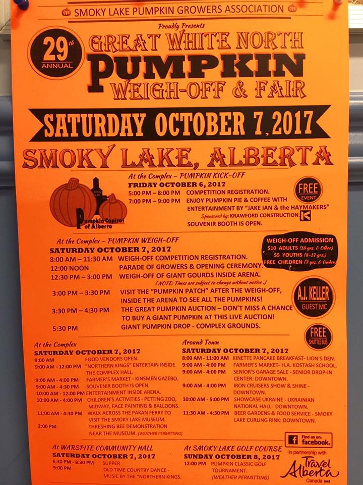 SLpumpkinfair's tweet photo. Counting down the days to #pumpkinfair17 Check out our poster for all the details! #SmokyLake https://t.co/zEVEAGvr82
