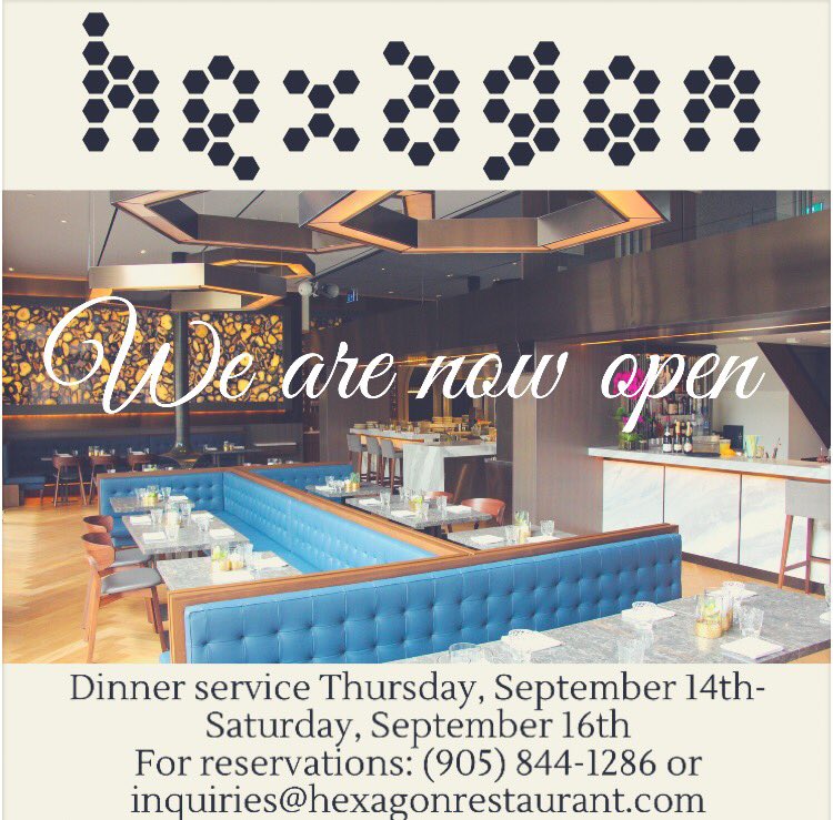 We are now open Thursday- Saturday nights. We can't wait to host you. #hexagonrestaurant #oakville
