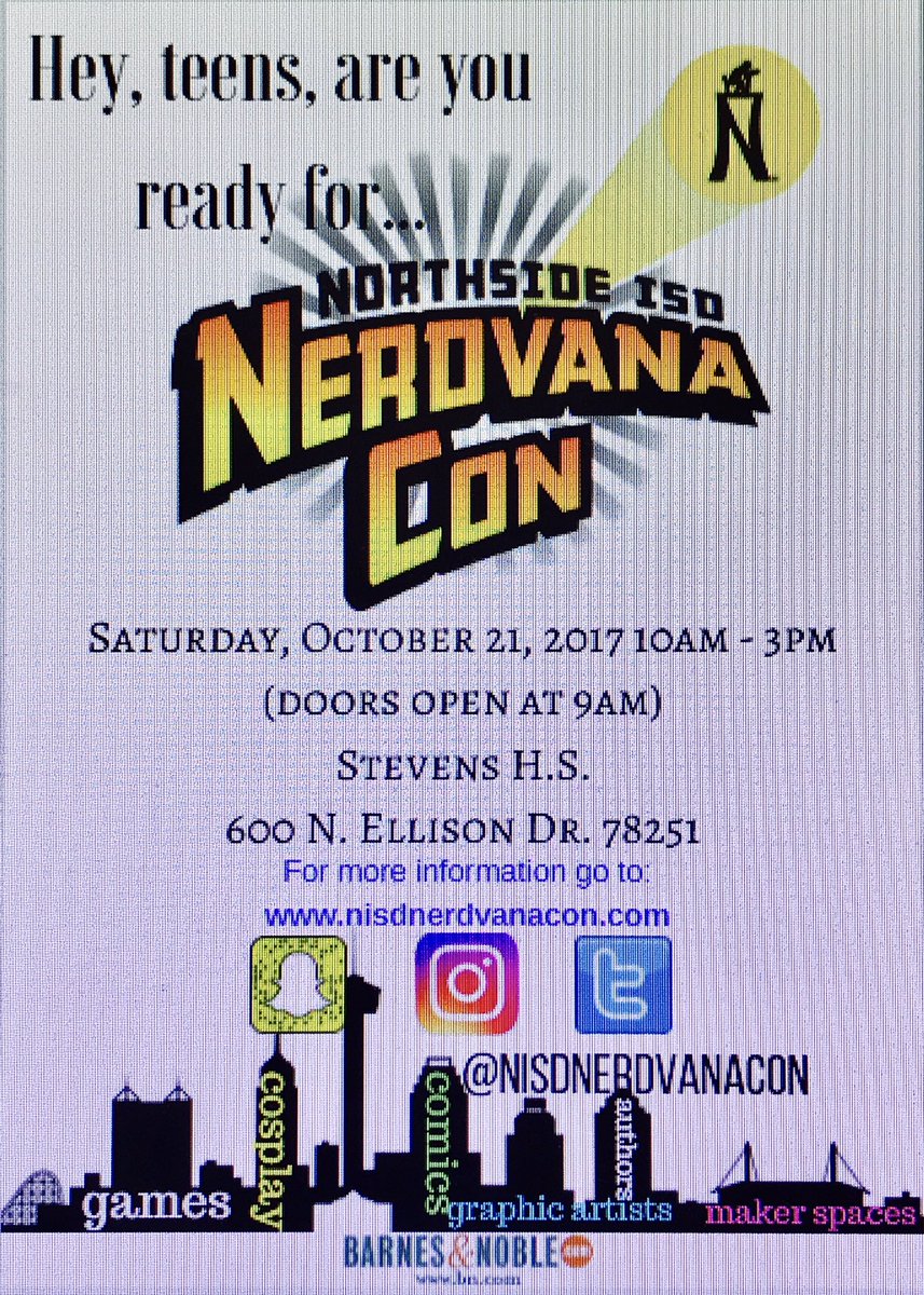 bernallibrary's tweet photo. Are you ready for #Nerdvanacon17 ? It's coming soon! Read all about it at https://t.co/EiVeNuW71S or ask Mrs. Bayardo! #bernallibrary https://t.co/dBw2OcZTtP