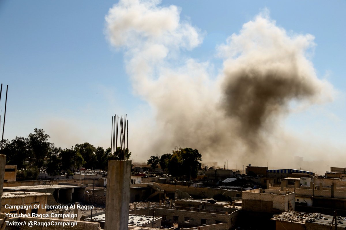 raqqacampaign's tweet photo. Fighting continues in the neighborhoods Ameen and Rawda in #Raqqa city center, between #SDF forces and IS terrorists, killing 15 terrorists. https://t.co/O9Au0QovxU