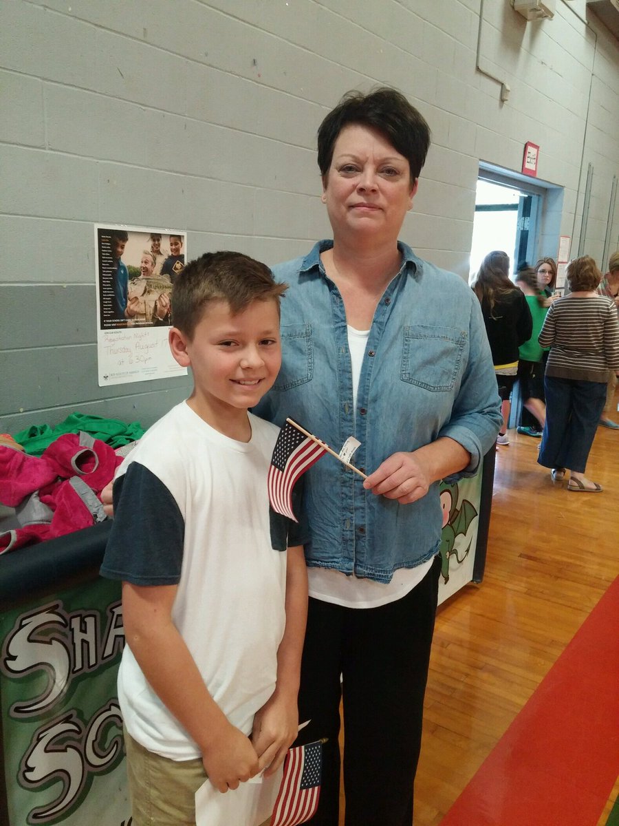sharpe_ele's tweet photo. Honoring Blue/Gold Star military families at morning assembly. A tribute to all who lost their lives during the 9/11 attacks. #neverforget https://t.co/U0BkneypVw