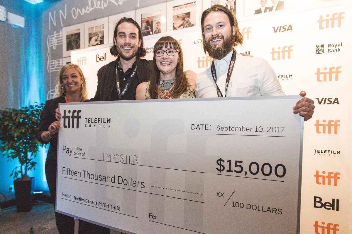 TIFF_TheMarket's tweet photo. #IMPOSTER's team wins #TIFF17 @Telefilm_Canada PITCH THIS! With @DanielBekerman already on board, this could be the next @TheWitchMovie! https://t.co/viQTtKZeiE