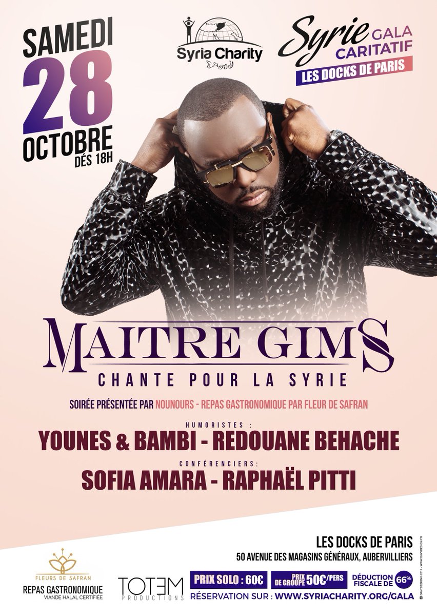 SyriaCharity's tweet photo. 🔴@MaitreGims chante pour la #Syrie !!! RT en masse !
Info et réservation sur : https://t.co/qLB85v7qHv https://t.co/nVB2UrWOpX