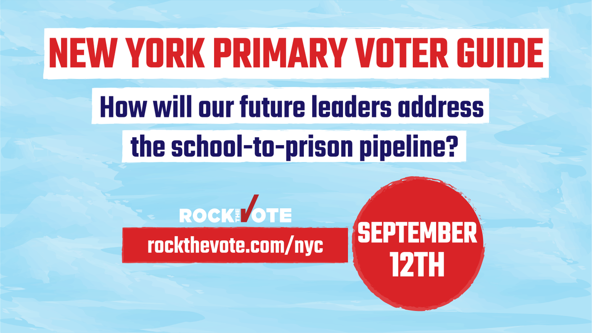 PollWatchUSA's tweet photo. Check @RockTheVote's NYC Primary Voter Guide to see candidate plans to fix the school-to-prison pipeline
#NYCVotes
https://t.co/uAEczwCgcp https://t.co/VjfuBumjr7