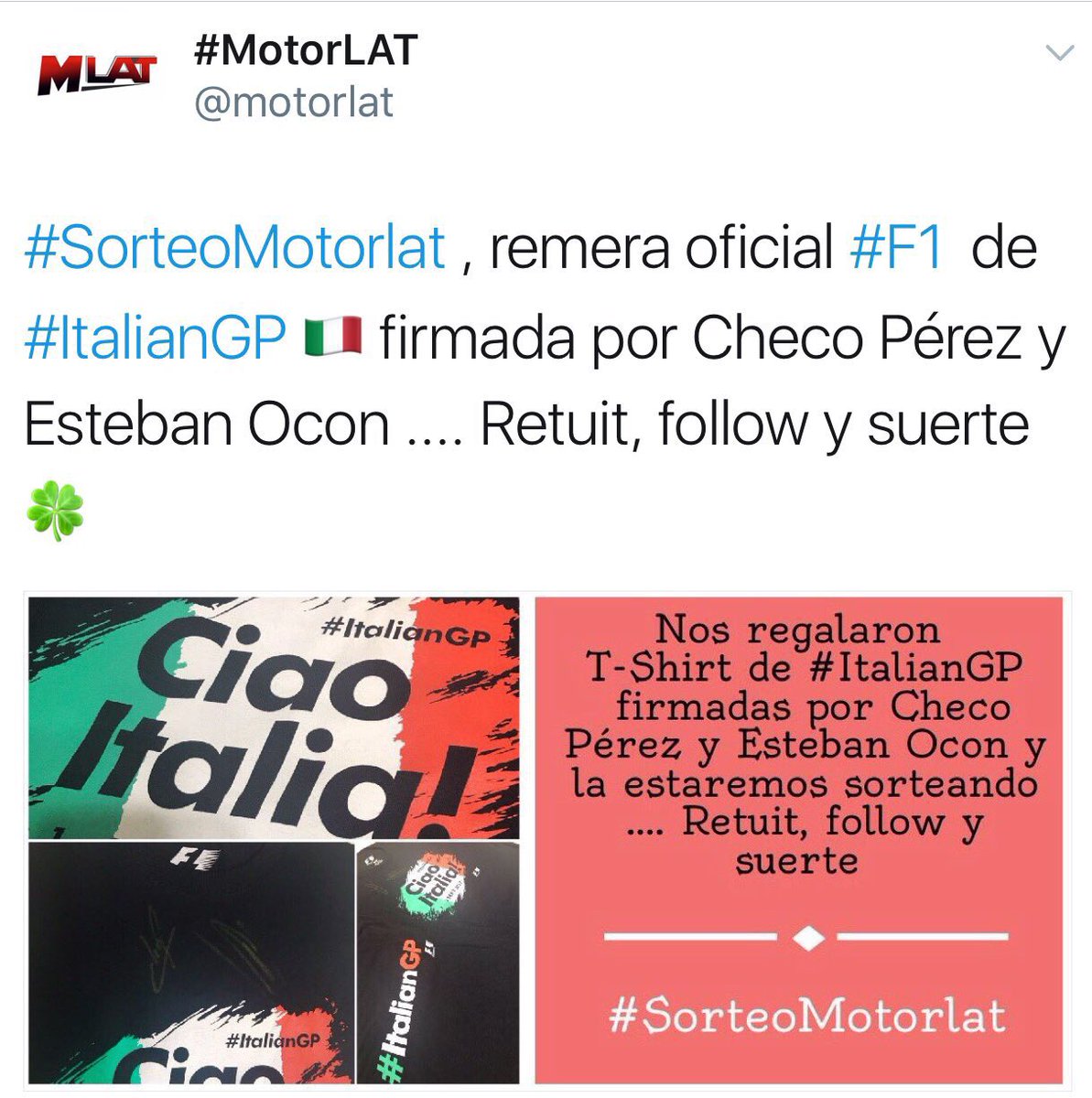 motorlat's tweet photo. El Domingo Post #SingaporeGP 🇸🇬haremos el sorteo y el Lunes lo anunciaremos !! 👇
Follow
RT
Suerte 👍🍀
#SorteoMotorlat https://t.co/Qy1kFH2CQI