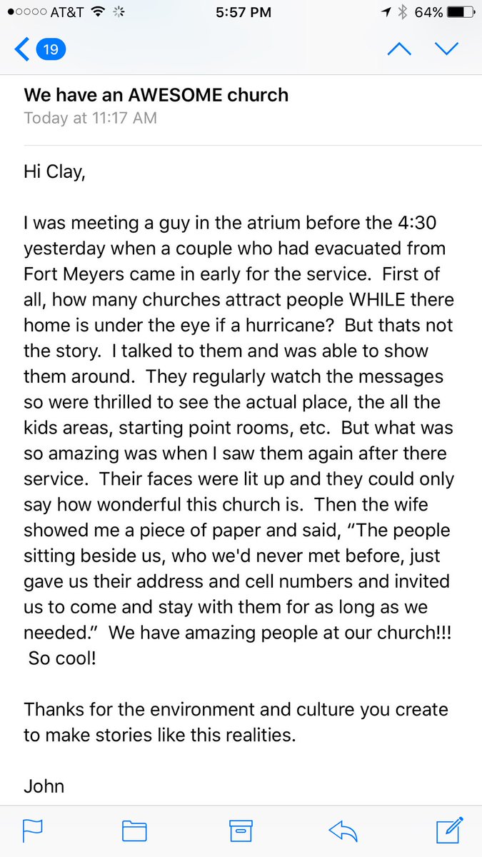 clayscroggins's tweet image. Greatest email all week. The church is way more than a building! Thx @northpoint for so much generosity!
#WhatDoesLoveRequire #IrmaGoodness