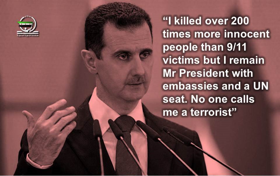 RevolutionSyria's tweet photo. Our tweets and retweets are vetted & muted. All is to save this mass killer. #Syria https://t.co/1iXaXyWDgt