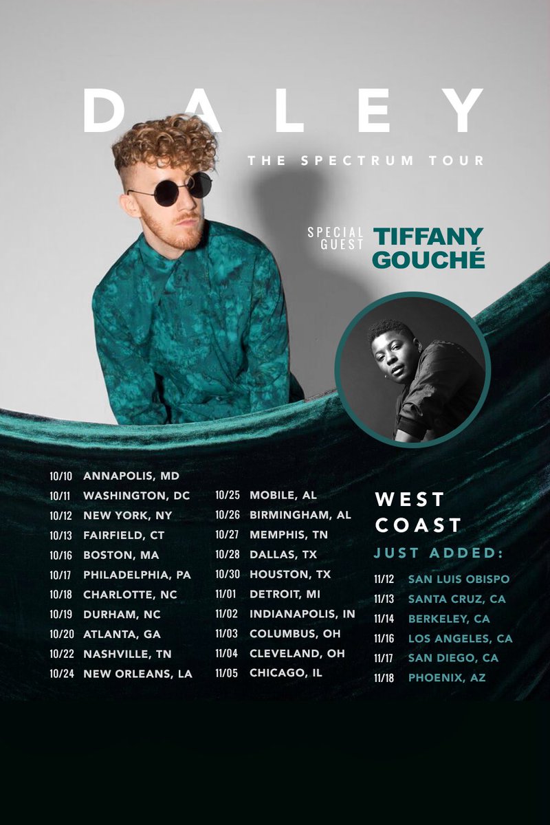 DALEYmusic's tweet photo. #TheSpectrumTour | Full US dates!

Tickets > https://t.co/acODOdwiH3

+ the amazing @TiffanyGouche as special guest 🙌🏼 https://t.co/5OmDUvpVtg