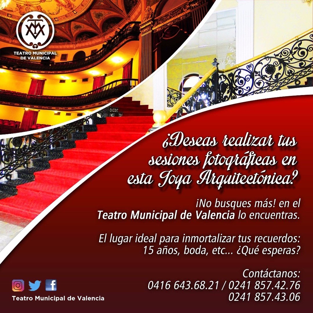 El @teatromunicipaldevalencia brinda sus espacios para sesiones fotográficas, ven y conoce nuestras locaciones.