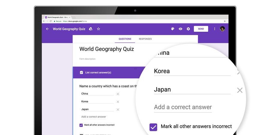 GoogleForEdu's tweet photo. Quizzes update: add multiple correct answers (&amp; mark all others as incorrect) in short answer Qs in #GoogleForms https://t.co/V5eGvKVJs1 https://t.co/OTglNqvOfF