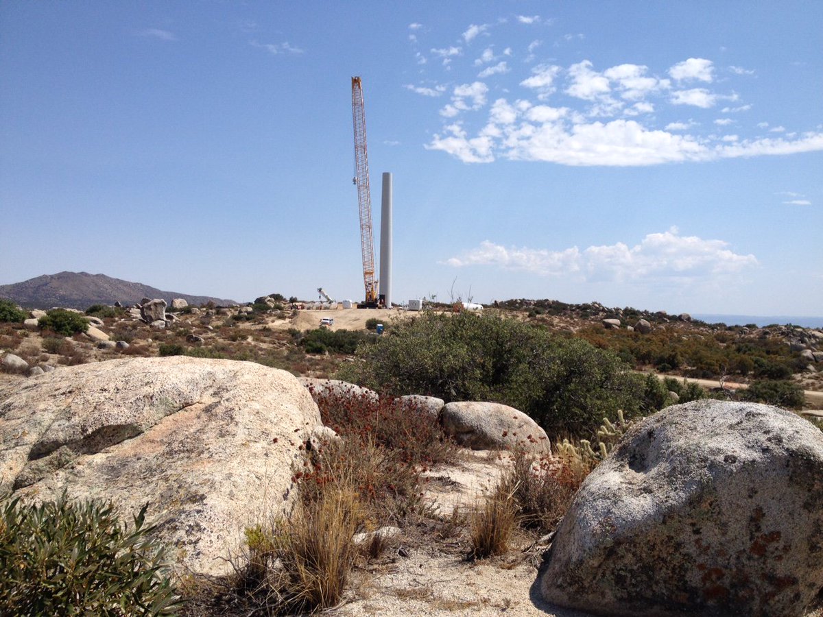 TuleWind's tweet photo. The first @GErenewables base and mid-tower have been set at the Tule Wind Farm. Cranes are being erected this week to complete the turbines. https://t.co/FjutvrGmXA