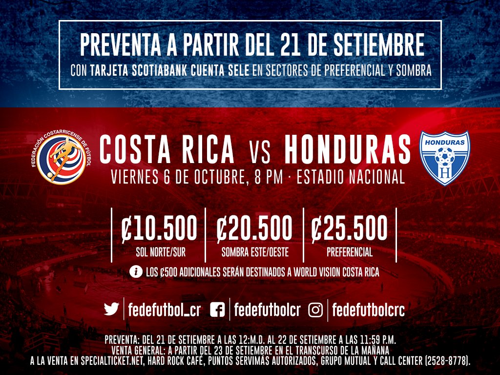 laselecrc_'s tweet photo. ⚠️ Atención ⚠️
El 21 de setiembre inicia la preventa de entradas para el encuentro eliminatorio de #LaSele ante Honduras por la Hexagonal. https://t.co/aYjWEmiSmo