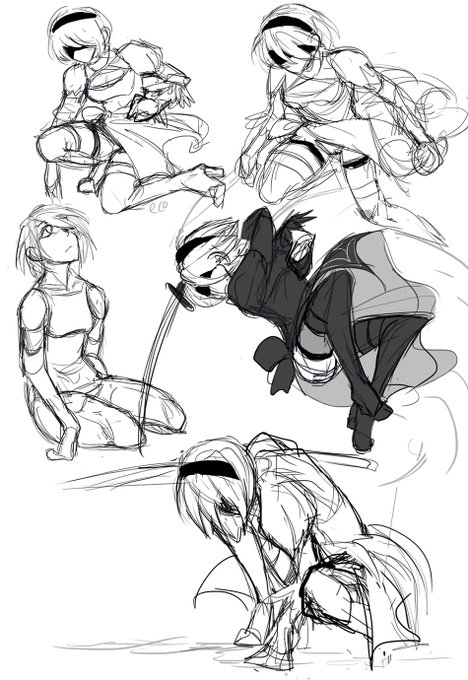 messy sketches i did while trying to come up with smth good for the nier fanzine #nierautomata 