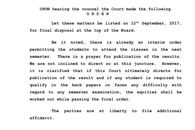 I.K. Gujral vs Punjab Technical University | There is an IO permitting the students to attend the classes in the next semester.