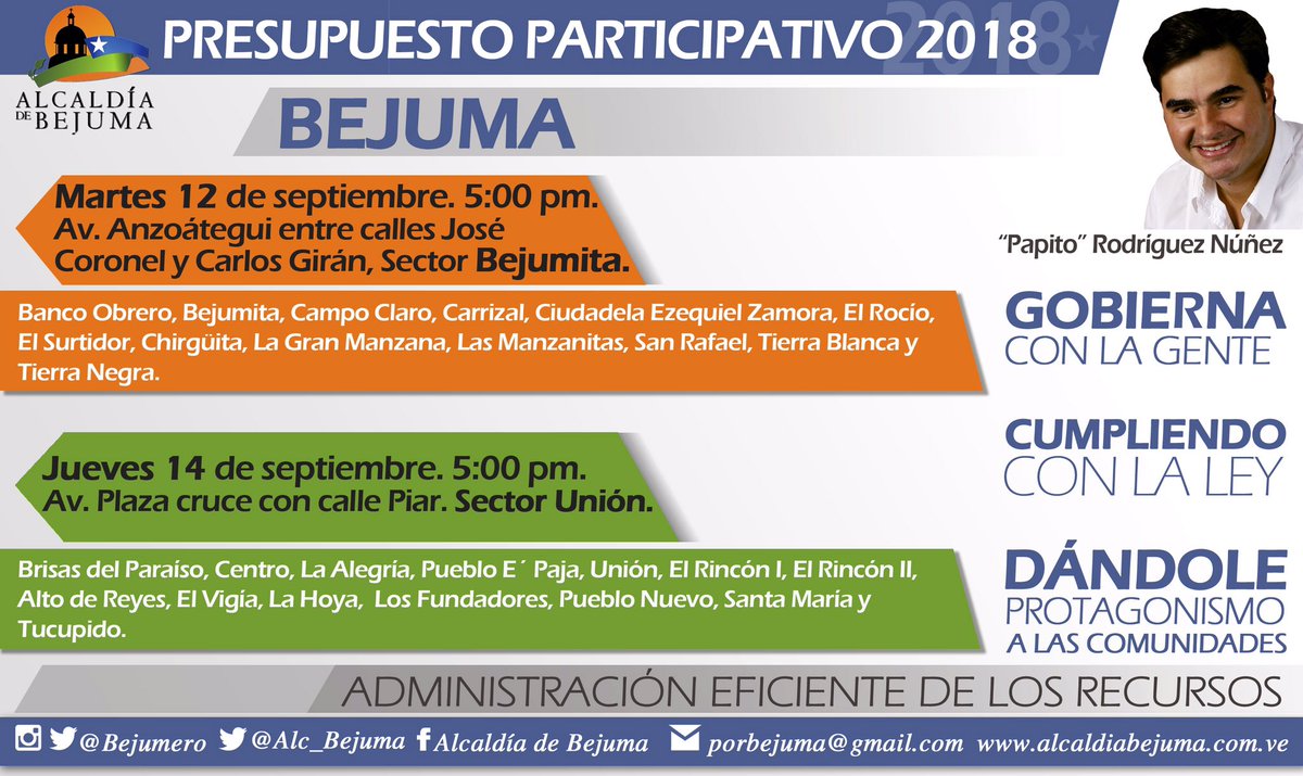 Es IMPORTANTE que asistas mañana MARTES al sector #Bejumita el presupuesto participativo decidirá las obras de la <a href="/Alc_Bejuma/">Alcaldia de Bejuma</a> del 2018
