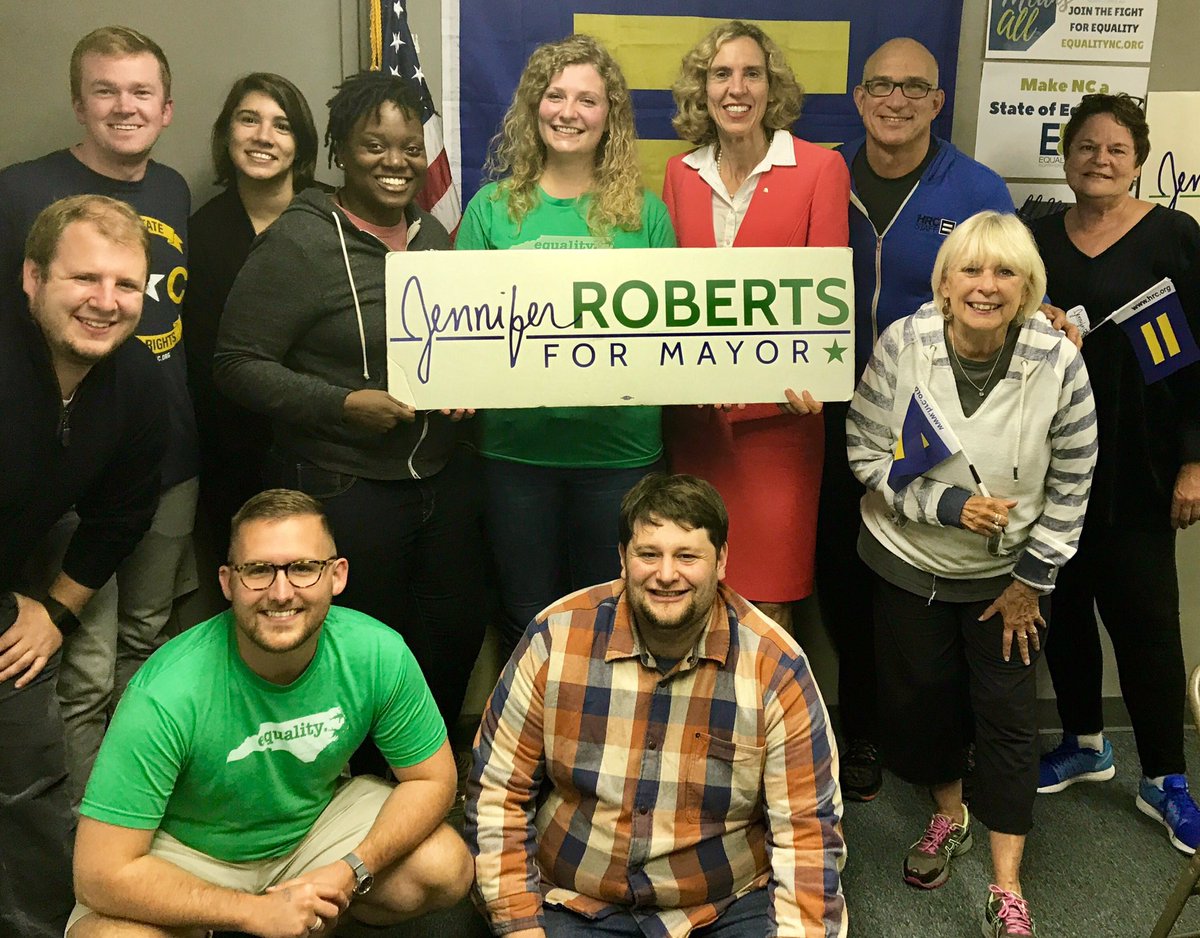 JenRobertsNC's tweet photo. So thankful to have volunteers from @equalitync, @HRC, and @NewSouthProg helping us get out the vote tonight! #CLTMayor https://t.co/w8G69DUgXb