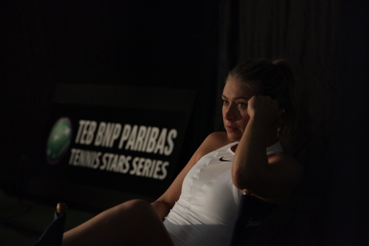 MariaSharapova's tweet photo. Not sure I'll sleep tonight 😳... in the meantime a bts pic from today's #TEBTennisStars TV ad. See you in November, Turkey! @WeAreTennisTR https://t.co/ORWC1xnrBj