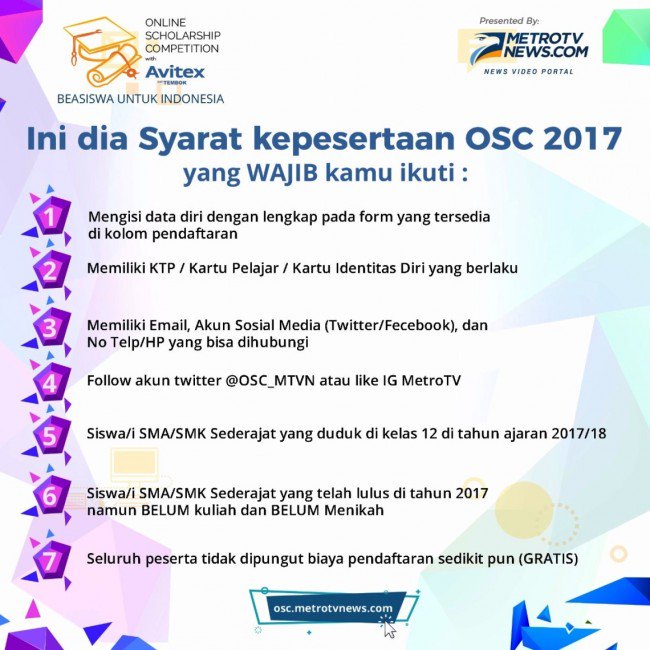 Hal yang Harus Diperhatikan saat Mendaftar OSC with Avitex 2017 goo.gl/bNW5f4 @OSC_MTVN #OSCWithAvitex #OSC2017