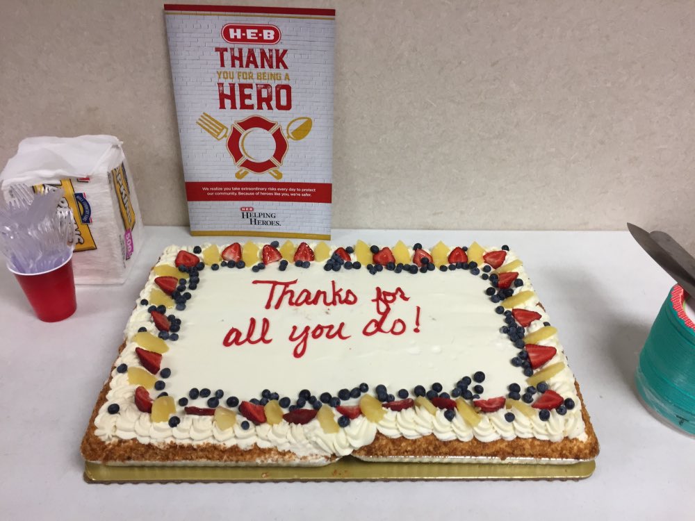 HEB's tweet photo. This weekend &amp; today, H-E-B Partners honored local first responders for their dedication &amp; unwavering service in our #HelpingHeroes program. https://t.co/2oJVlhjSVl